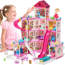 Doll House Dreamhome, 4-Story 12 Rooms Dollhouse Playhouse with Doll and Furnitu Toy Houses price
