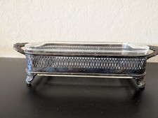 Vintage Anchor Hocking Clear One Quart Baking Dish in Silver Tray Holder Trays / Baking Dishes price