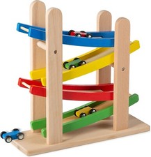 Wooden 4 Level Car Ramp Race Track - Includes 4 Wooden Toy Cars Wooden Toys price