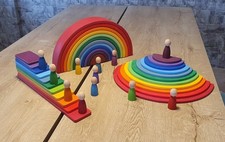Wooden Rainbow Stacker – Grimms Style Montessori Toy | 46 pcs Wooden Toys price