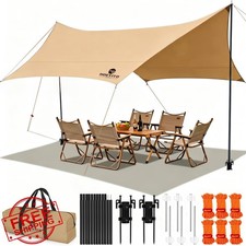 Camping Tarp with Poles and Retainer, 14.5x11FT PU9000mm Waterproof 210D Oxfo... Car Picnic-Camping Products price