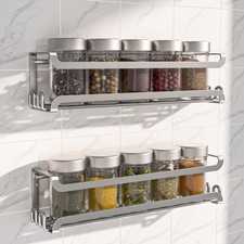 2 Pack Wall Mounted Spice Rack with 8 Hooks Spice Organizer Shelf Silver Spice Sets & Racks price