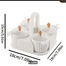 White and Gold Spice Jar Rack Set, 4 Ceramic Jars with Spoons and Lids, Modern Spice Sets & Racks price