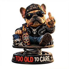 Funny Resin Bulldog Bobblehead Too Old To Care Nodding Dashboard Dog Dashboard Care price