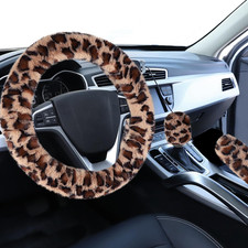 Fuzzy Car Steering Wheel Cover Fur Auto Wheel Handbrake Gear Shift Set Leopard Steering Wheel Cover price