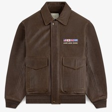 ALD Van son World's Borough Brown Leather Flight Motorbike Coat Jacket Queens Motorcycle Jackets price