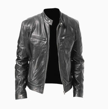 Cafe Racer Men's Leather Jacket Genuine Sheep Skin Motorcycle Biker Black Jacket Motorcycle Jackets price