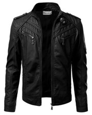 MENS REAL SHEEPSKIN BLACK LEATHER JACKET RETRO SLIM FIT BIKER JACKET Motorcycle Jackets price