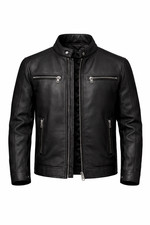 Men’s Black Genuine Leather Café Racer Biker Jacket – Quilted Lined Motorcycle Jackets price