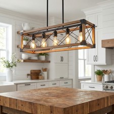 31'' Pendant 5 Light Linear Wood Rustic Farmhouse Chandelier Living Room Fixture Pendant Light price