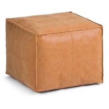 WyndenHall Wendal Square Pouf Distressed Brown: Modern Faux Leather Upholstered Pouf price