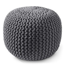 OPEN BOX - Round Cotton Pouf Ottoman, Dark Gray - 20 x 20 x 14.5 Knit Foot Pouf price