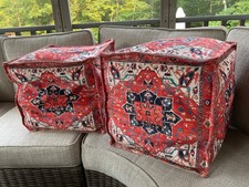 Unstuffed Pouf Cover Square Ottoman Footrest Bohemian Chenille Foot Stool Pair Pouf price