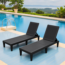 Adjustable Outdoor Chaise Lounge Chairs Set of 2 for Pool Beach Patio Black Sun Lounger price