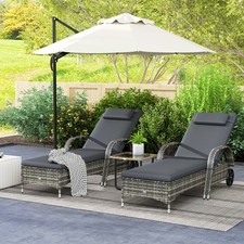 Outdoor PE Rattan Reclining Sun Lounger Set of 2 w/ Cushion, Wheels, Gray Sun Lounger price