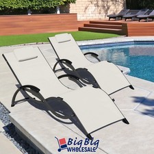 2x Outdoor Patio Sun Loungers Beach Pool Garden Folding Chair Porch Chaise Beige Sun Lounger price
