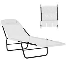 Foldable Reclining Pool & Beach Chair w/ Pillow, Cream White Sun Lounger price