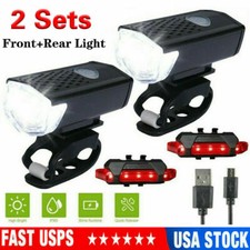2 Sets USB Rechargeable LED Bicycle Headlight Bike Front Rear Lamp Cycling US LED Lamps price