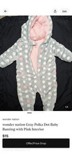 Wonder Nation Baby poka dot Pattern Hooded fleece Snowsuit gray 0-3M Zip Baby Snowsuit price