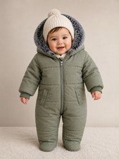 Unisex Baby Toddler Hooded Green Puffer Snowsuit Bunting Zip Front Winter Baby Snowsuit price