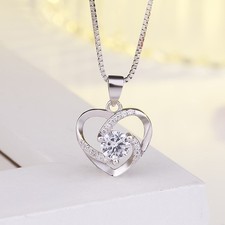925 Silver Plated Heart-shaped Pendant Women's Necklace Chain Couple Necklace Costume Necklace price