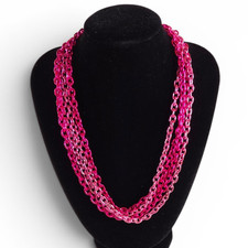 Hot Pink & Light Pink Layered Multi-Strand Cable Chain Necklace, Adjustable Costume Necklace price