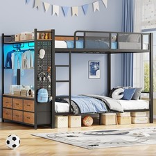 Metal Bunk Bed Full Over Full with Hall Tree, LED Bunk Bed w/6 Storage Drawers Bunk Bed price