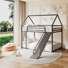 Twin Over Twin Metal Bunk Bed With Slide & Ladder, House Frame Kids Bed, Black Bunk Bed price