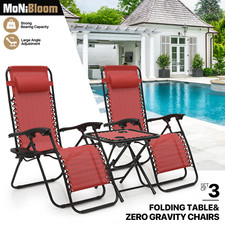 3 Pcs [ZERO GRAVITY CHAIR+PATIO TABLE SET] Foldable Recliner Beach Lounge Chaise Garden Chair price