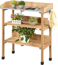 Outdoor Garden Potting Bench Table,w/Metal Tabletop/Storage Shelf/3 Hooks Garden Bench price
