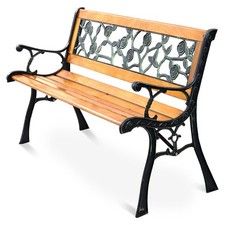 Patio Park Garden Bench 49 1/2" Porch Path Chair Cast Iron Hardwood Rose Pattern Garden Bench price