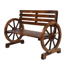 2 Person Rustic Wagon Wheel Bench Garden Loveseat Porch Patio Outdoor Seat Wood Garden Bench price