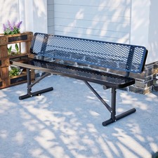 72.2" Outdoor Black Rectangle Metal Benches Steel Frame Patio Bench w/ Backrest Garden Bench price