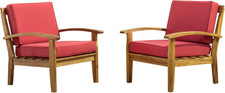 Peyton Teak Outdoor Club Chair Set with Red Cushions - 2 Pieces Garden Armchair price