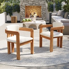 Set of 2 Outdoor Acacia Wood Dining Chair Armchair Patio Garden Balcony Cushion Garden Armchair price