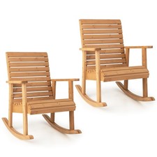 2 PCS Patio Wooden Rocking Chair High Back Fir Wood Armchair Natural Garden Yard Garden Armchair price