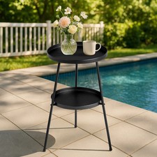 Round 2-Layer Garden Patio Small Side Table In/Outdoor Metal End Table Black Garden Side Table price