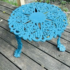 Vintage Cast Iron Garden Three Leg Side Table Heavy Grape & Leaf Cottage Core Garden Side Table price