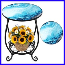 Outdoor Side Table - Double Layer Round Small Marble Pattern Patio Accent, 14... Garden Side Table price