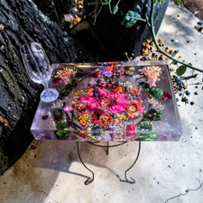 Rectangular Clear Resin Floral Embedded Pedestal Side Table 26" Polished Garden Side Table price