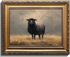 Vintage Gold Framed Wall Art, Black Sheep Canvas Oil Painting, Neutral Farmho... Canvas Painting price