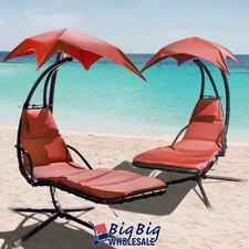 2 Patio Hanging  Chaise Outdoor Lounge Chairs Cushion Orange Canopy Arc Stand Garden Swing price
