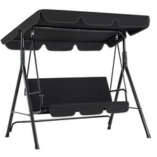 Porch Swing Hammock Bench Lounge Chair 3-seat Padded w/ Canopy Black Beige Garden Swing price