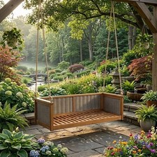 Rustic Teak Acacia Wood Twin Porch Bench Swing Outdoor Patio Garden Daybed Ropes Garden Daybed price