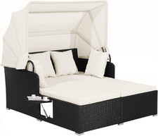 Patiojoy Rattan Daybed with Canopy & Cushions for Garden, Backyard, Porch Garden Daybed price