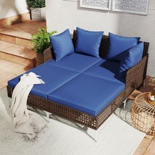 Outdoor Rattan Double Daybed Wicker Chaise Lounge Navy Patio Garden Sofa Bed Garden Daybed price