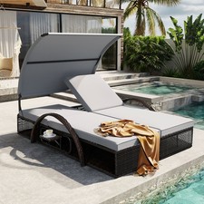 Patio Double Daybed Sunbed Lounger w/Retractable Canopy Side Table Garden Porch Garden Daybed price