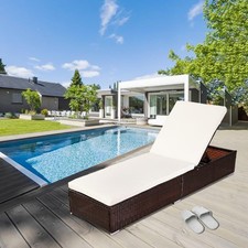 Sun Lounger with Cushion PE Rattan Wicker Patio Pool Chair Day Bed Garden Lawn Garden Daybed price