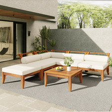 6-Piece Acacia Patio Sofa Set – L-Shaped Sectional Garden Daybed w/ Tea Table Garden Daybed price