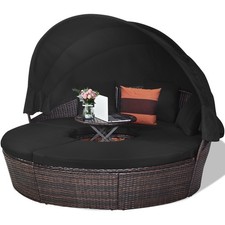 Patio Rattan Daybed Cushioned Sofa Adjustable Table Top Garden Outdoor Camping Garden Daybed price